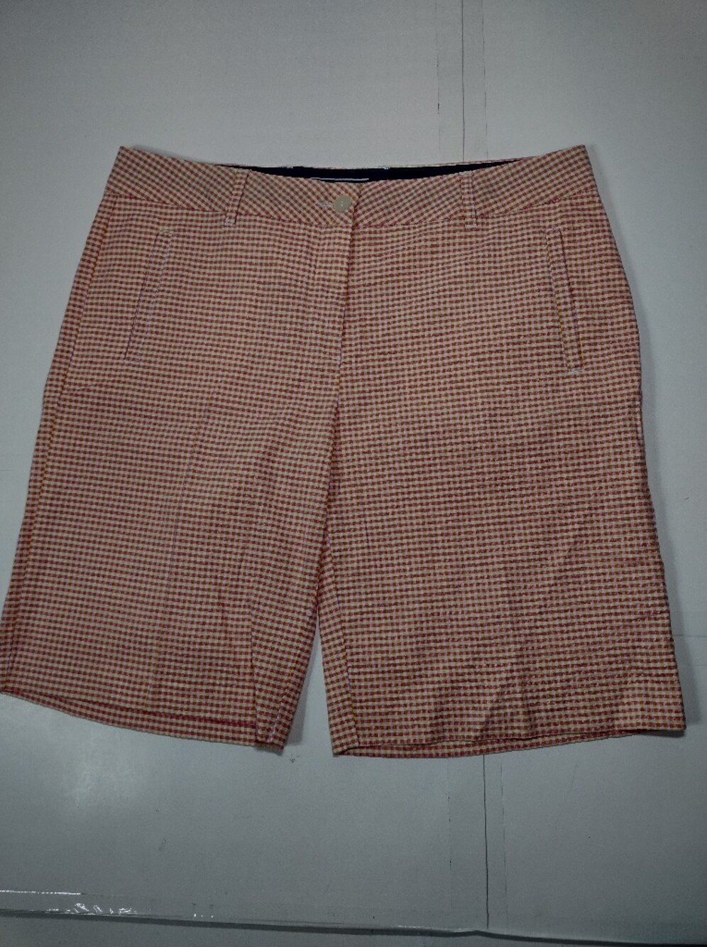 Tommy Hilfiger Orange Checkered Flat Front Golf Shorts Size (14)